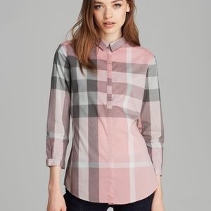 Tags On/Never Burberry Pale Pink Check Print Shirt